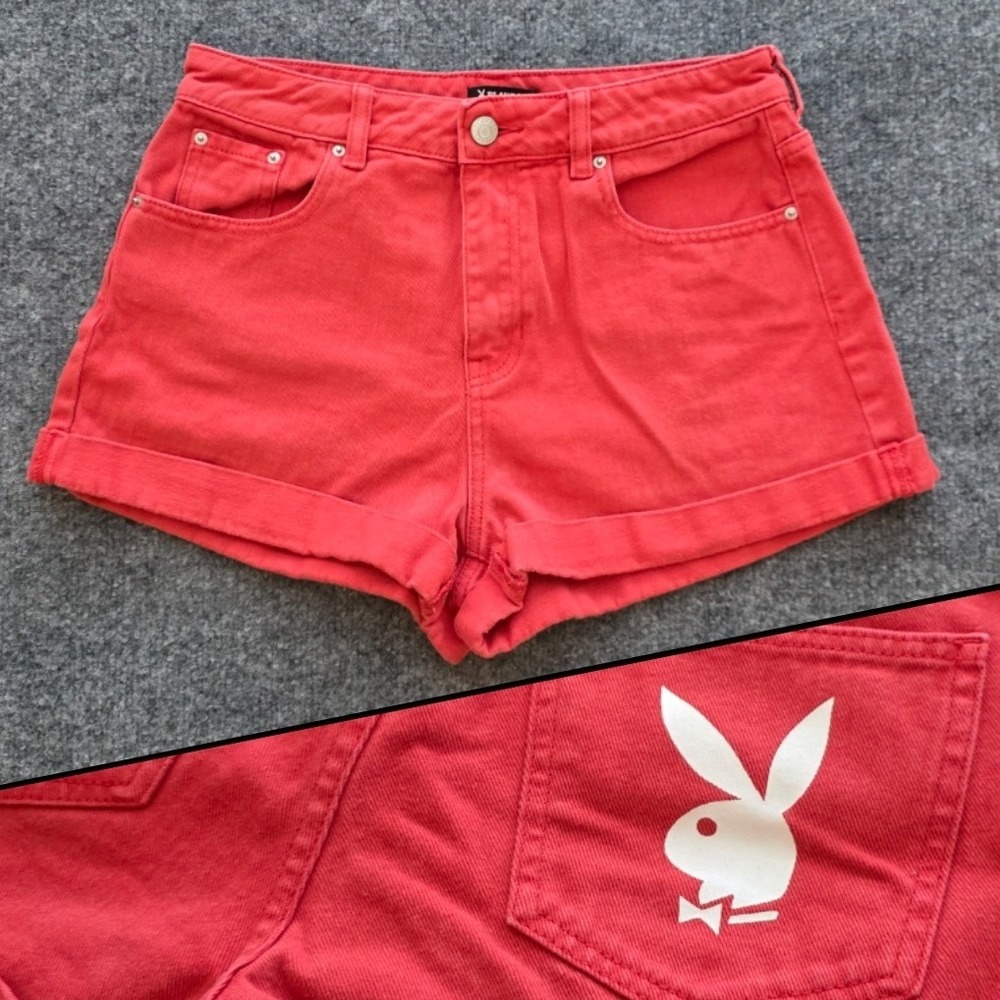 Playboy Streetwear Red Denim High Waisted Graphic Shorts By PacSun Size 28